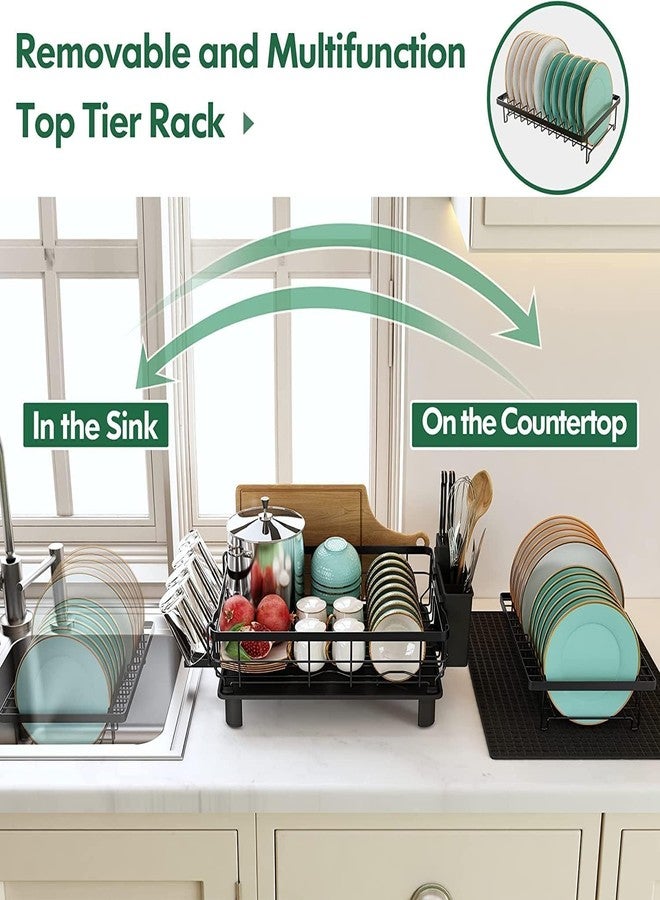 Abhsant 2 Tier Dish Drainer Rack for Small Plates, Foldable Dish Rack Installation-Free, Anti Rust Draining Dish Drying Rack Kitchen with Drip Tray, Removable Utensil Holder, Cup Rack - Image 2